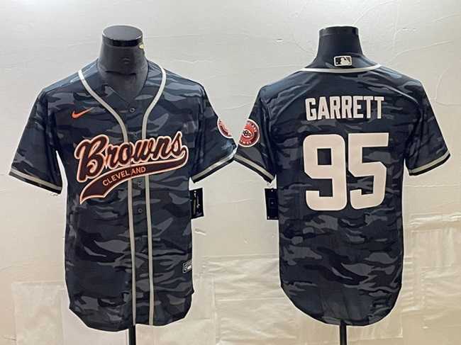 Men%27s Cleveland Browns #95 Myles Garrett Gray Camo With Patch Cool Base Stitched Baseball Jersey->cleveland browns->NFL Jersey